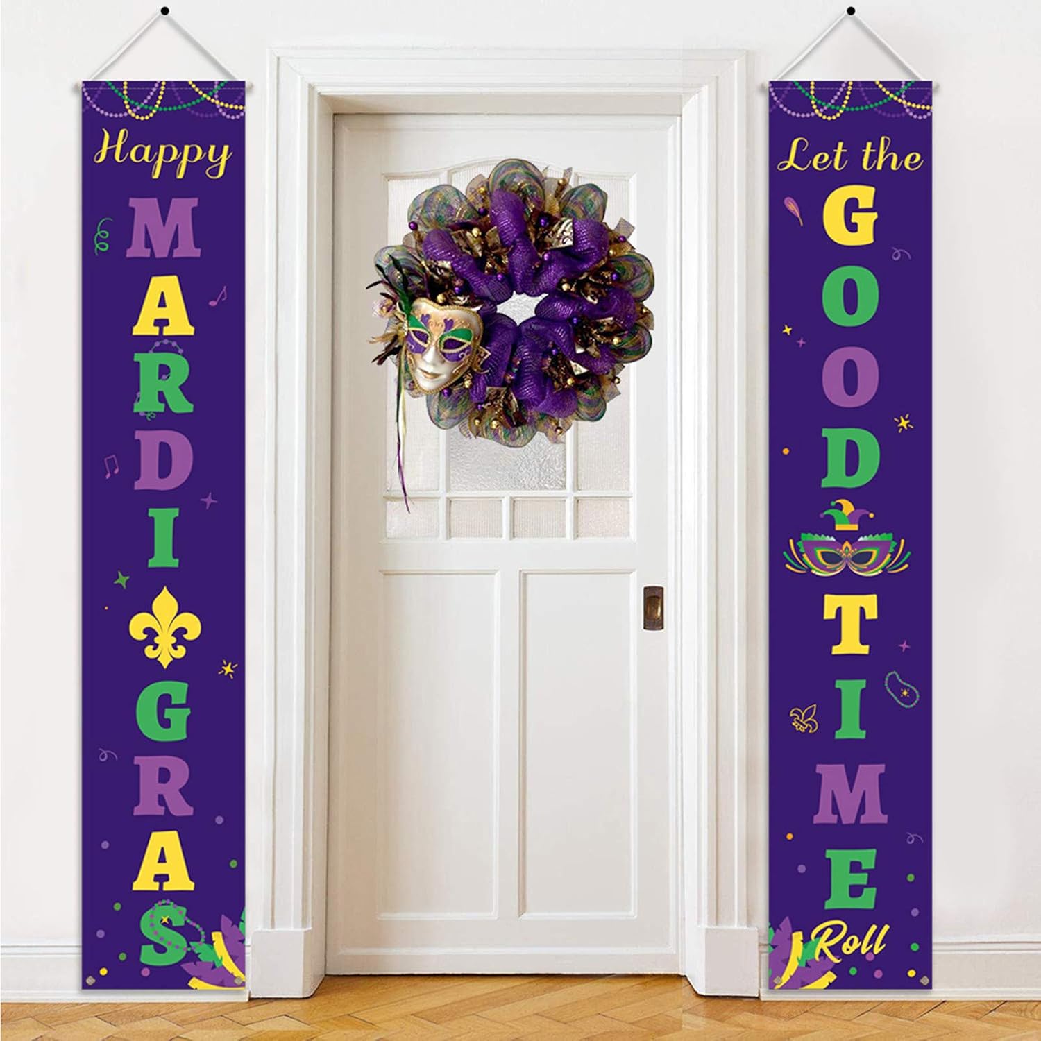 DAZONGE Mardi Gras Decorations | Happy Mardi Gras and Let Good Time Roll Porch Banners for Home Decor | Mardi Gras Accessories for Party | Carnival Party Supplies