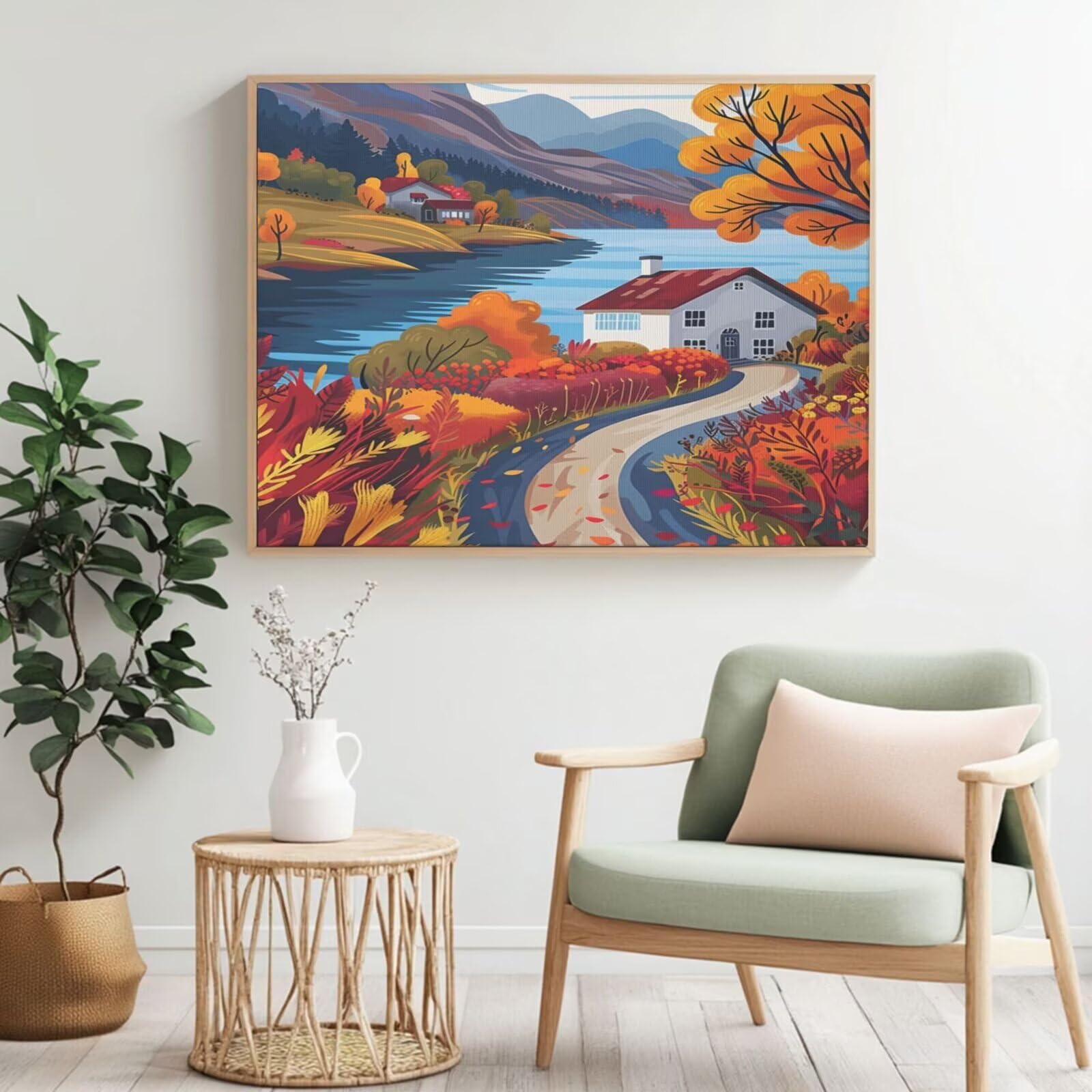Kit per pittura con numeri per adulti, villaggio, campo, pittura con numeri per principianti, pittura acrilica con 6 pennelli, pittura a olio per decorazione da parete, 95 x 70 cm,