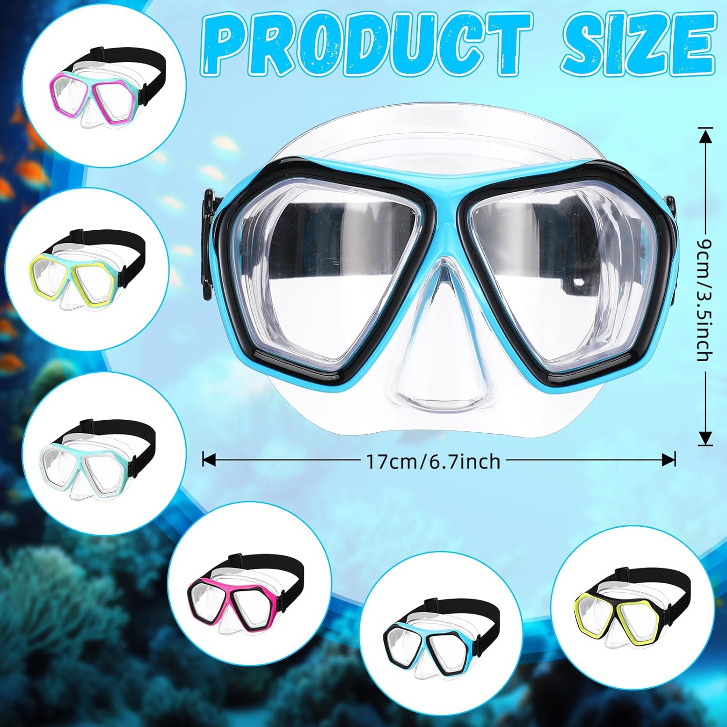 Fabbay 6 Pcs Adult Youth Swim Goggles with Nose Cover Elastic Strap Anti Fog Waterproof Snorkel Wide View Diving Swim Mask