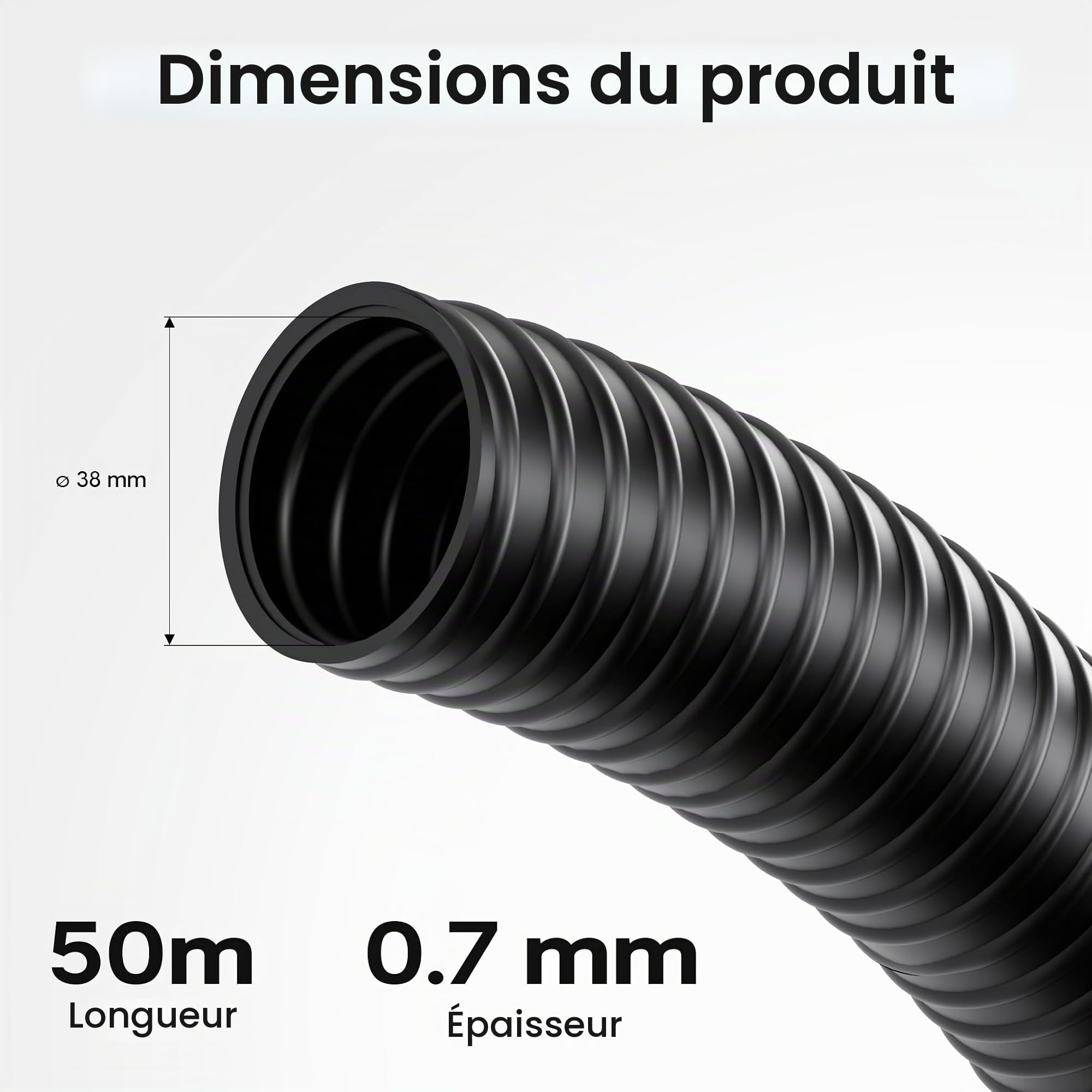 Wiltec Tuyau spiralé de refoulement aspiration - 50 m - Noir Flexible - Ø 38 mm (1 1/2") - avec Spirale de renforcement - évcuation, écoulement, drainage, arrosage sous pression
