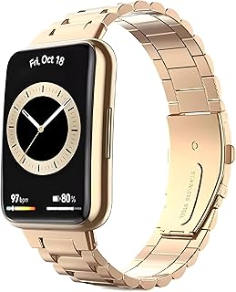 سوار معدني بتصميم عصري قابل للتعديل من الستانلس ستيل متوافق مع ساعة هواوي فيت 2 في فولت ذهبي وردي للبالغين الجنسين