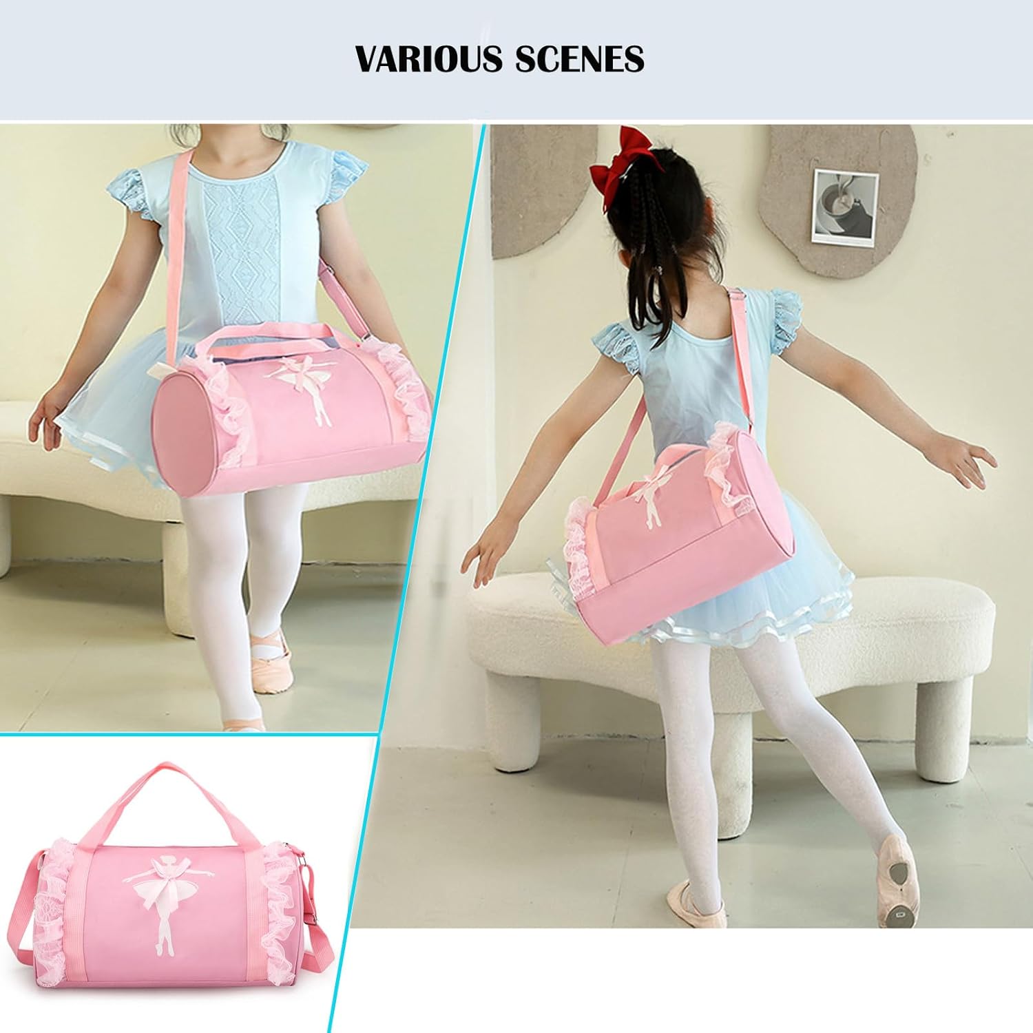 Cute Ballet Dance Backpack Tutu Dress Dance Bag Dance Bag Waterproof Small Duffle Bag Ballet Bags Gym Bag. (Pink) - Image 6