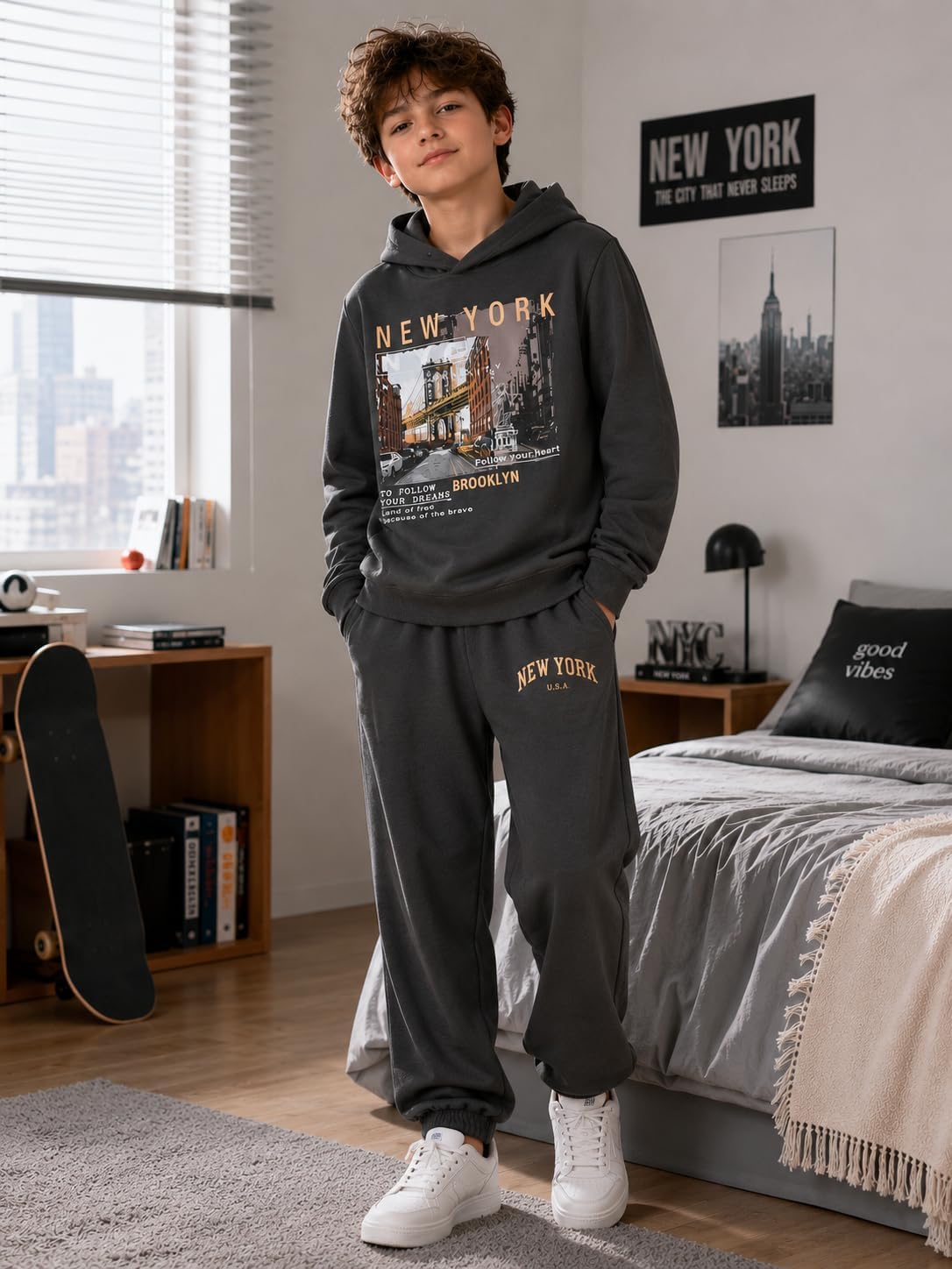 Cakaner Boys Fall Clothes Graphic Hoodie and Jogger Set 2 Piece Outfit 7-16Y