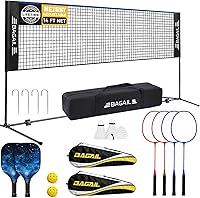 BAGAIL Portable Badminton Net - Adjustable Height Kids Volleyball, Pickleball, Tennis Net 10/14/17ft Wide, Easy Setup Indoor Outdoor