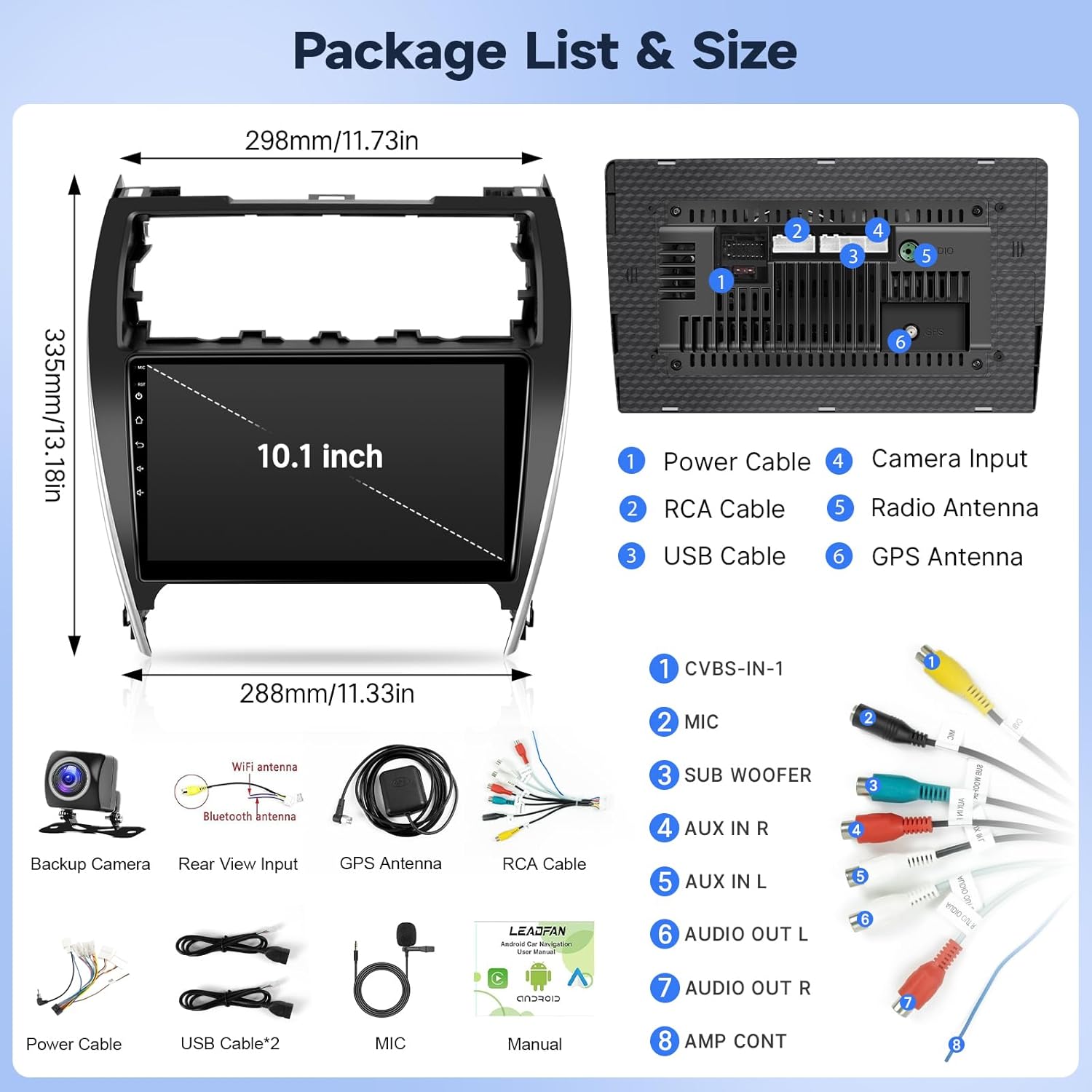 Leadfan Android Car Radio for Toyota Camry 2012 2013 2014 Stereo Upgrade with Wireless CarPlay Android Auto, 2+32G 10.1'' IPS Touchscreen in-Dash WiFi Bluetooth GPS Navigation SWC Backup Camera MIC