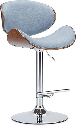 Miniatura 1 de SIMPLIHOME Marana - Taburete moderno de mediados de siglo de madera de bento, altura ajustable, con tela de aspecto de lino azul mezclilla, curvado,