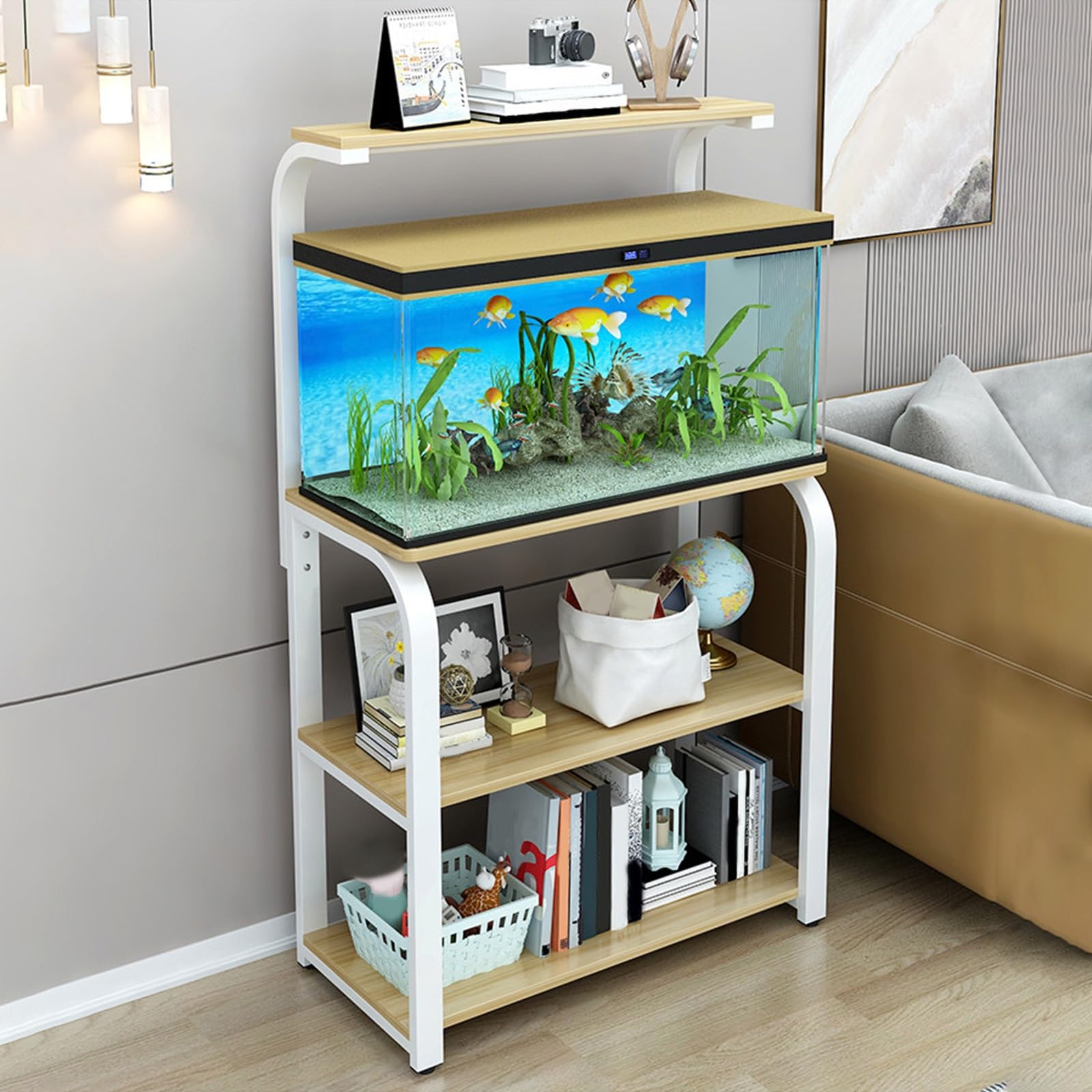 Support pour aquarium, armoire d'aquarium en métal lourd, support pour reptiles, étagère de rangement multifonctionnelle, cadre en métal stable, design à 3 couches, hauteur réglable (blanc, 40 x 80 cm