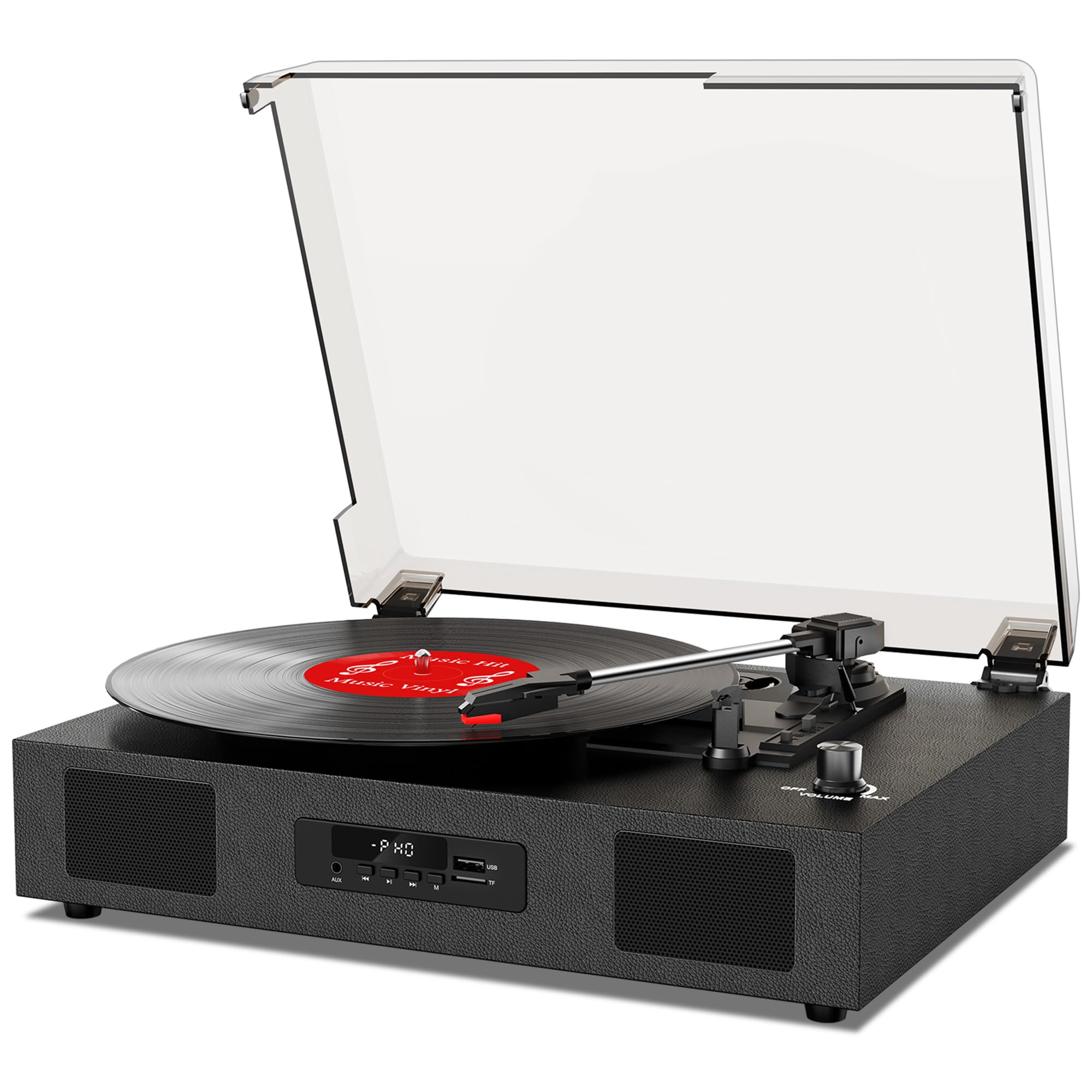Record Player Bluetooth Turntable with Built-in Speaker, USB Recording Audio Music Vintage Portable Turntable for Vinyl Records 3 Speed, LP Phonograph Record Player, Black