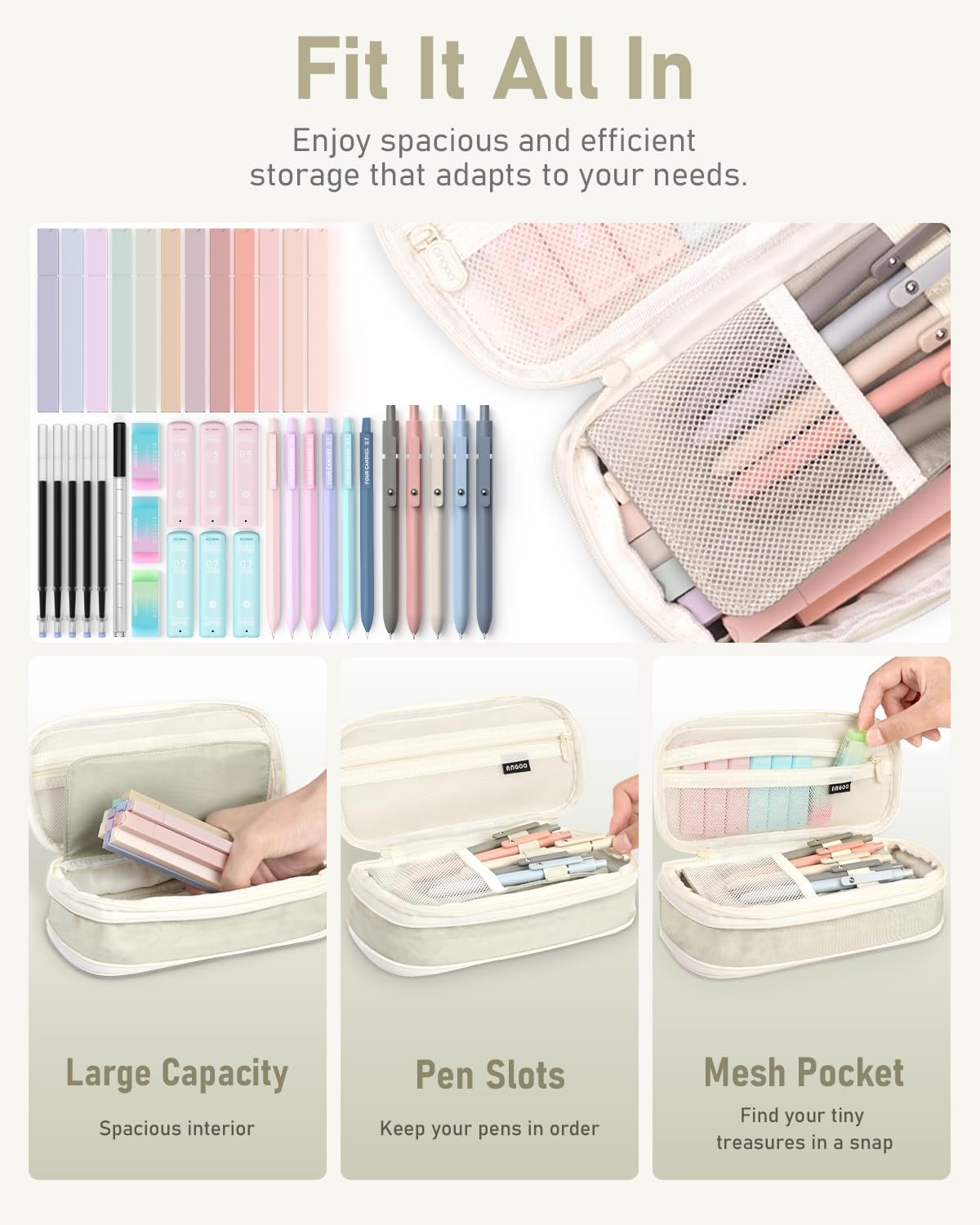 Four Candies 39 PCS Aesthetic School Supplies + 12PCS Black Ink Pens with 2 Highlighter for School
