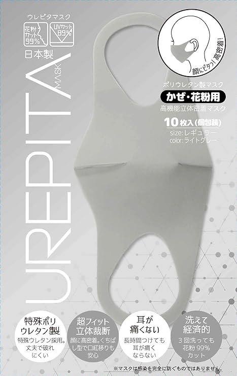 Amazon Amazon限定ブランド グランチョイス Urepita マスク ライトグレー レギュラー 10枚入 個包装 グランチョイス ドラッグストア