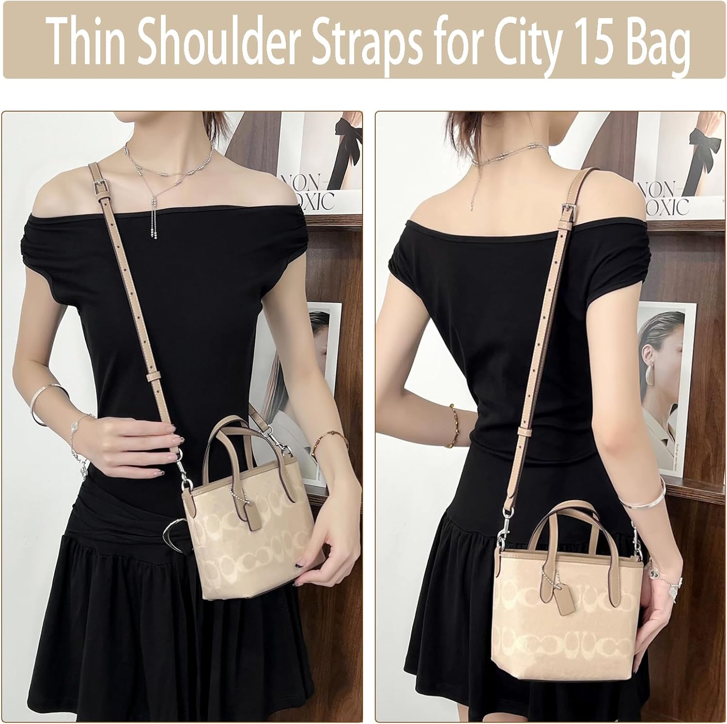 Leather Purse Strap Replacement Crossbody Adjustable ,Thin Shoulder Straps for City 15 Bag Handbag - Image 5