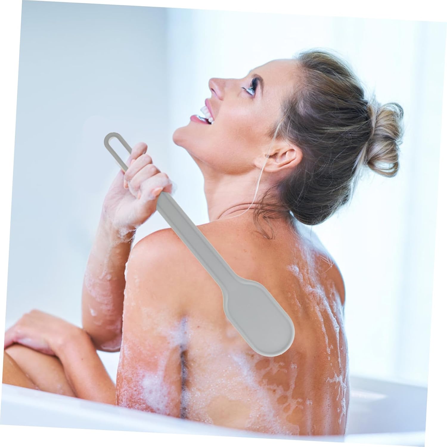 Long-Handled Back Scrubber Bath Brush with Soft Nylon Bristles, Gray Body Massage and Exfoliating Brush for Shower and Bath Care