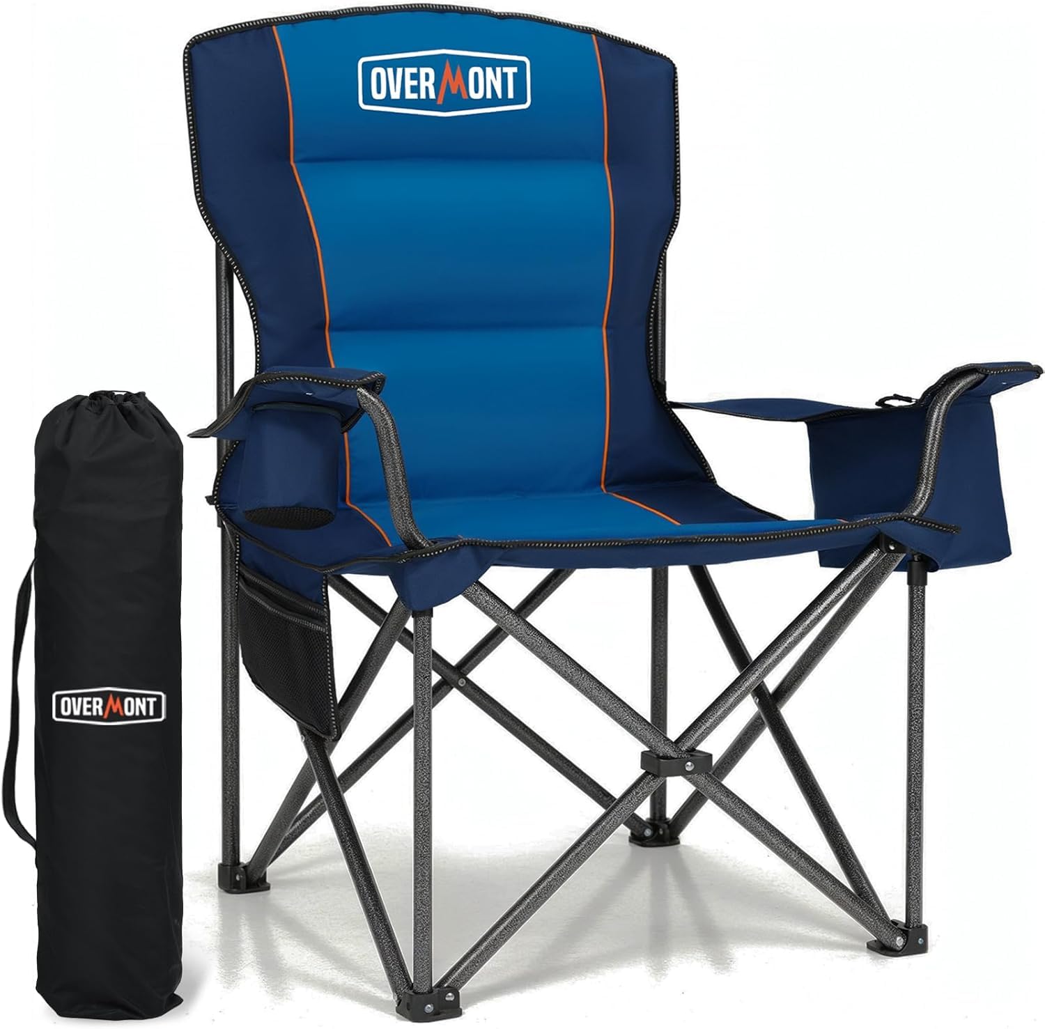 OVERMONT 204kg Oversized Camping Folding Chair for Adults with Cooler Bag & Carry Bag-Heavy Duty Lawn Chair with Cup Holder Support 450 LBS with High Back Comfy for Garden Picnic Beach