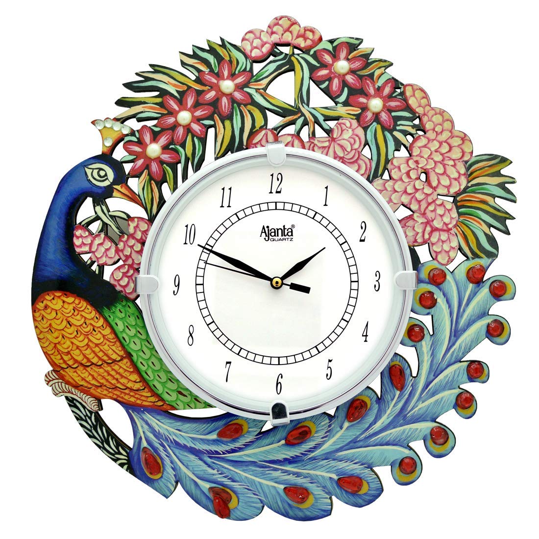 Buy TOWN CRAFTS Ajanta Round Peacock Design Wooden Wall Clock (12x12