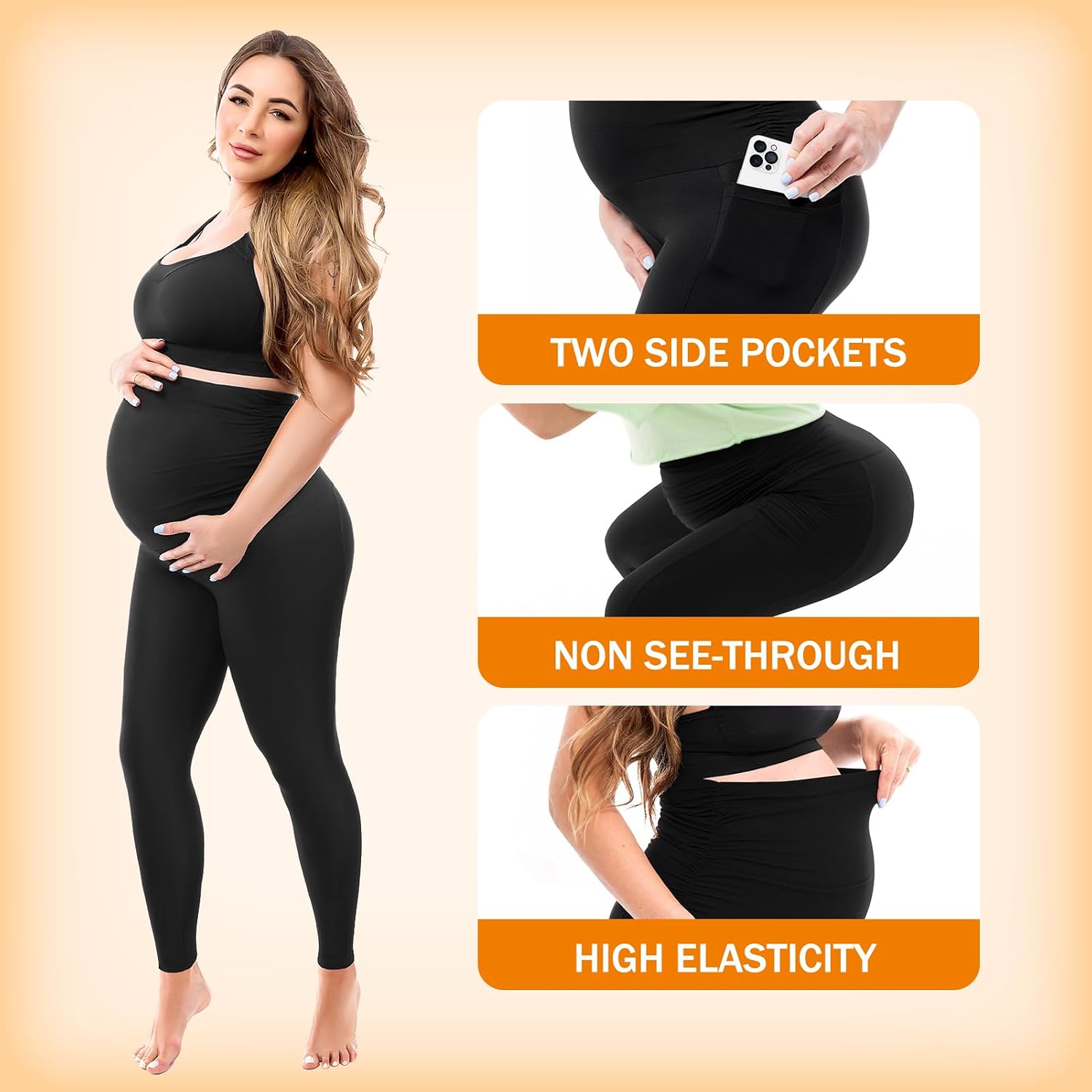 SINOPHANT Maternity Fleece Lined Leggings Over The Belly with Pockets,Thermal Womens Pregnancy Workout Pants Warm Winter