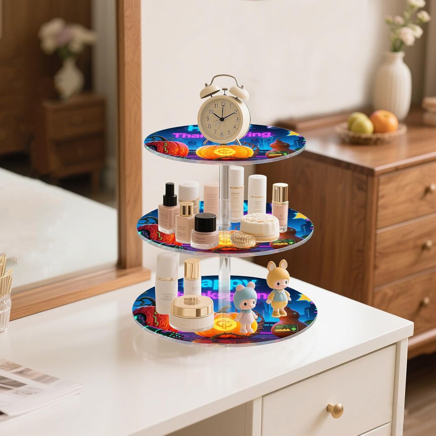 Maple Leaves Pumpkin Robot Hazelnut Cherry 3 Tier Acrylic Cupcake Stand, Cupcake Stand for 34 Cupcakes for Weddings, Christmas,Holidays,Parties,Birthday,Printed Cupcake Tower 23300542