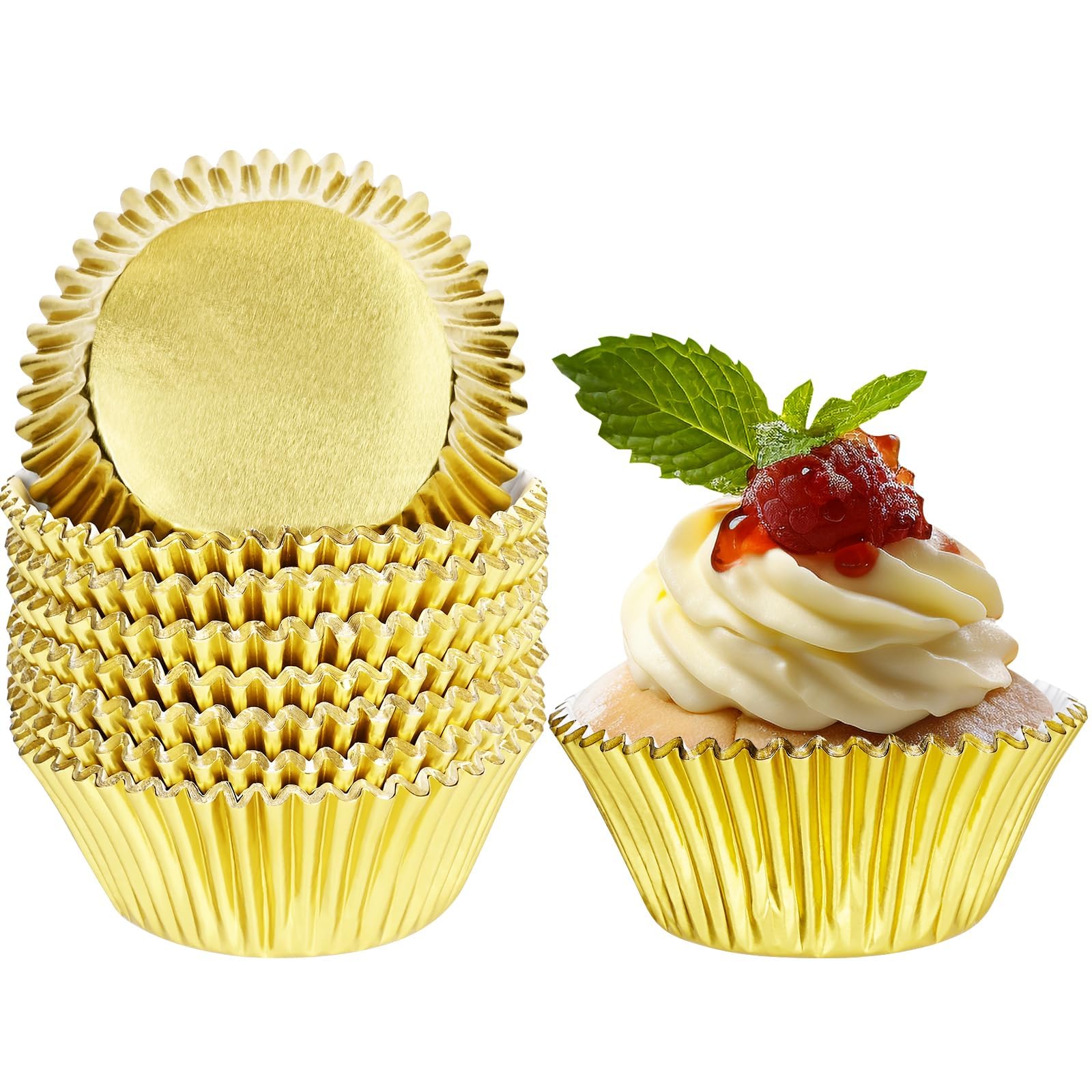 HBSTUDIO Gold Foil Cupcake Liners, Standard Muffin Liners for Baking Cups, Premium Gold Cupcake Wrappers, Classic Metallic Papers Cupcake Liners for Party(200 PCS)