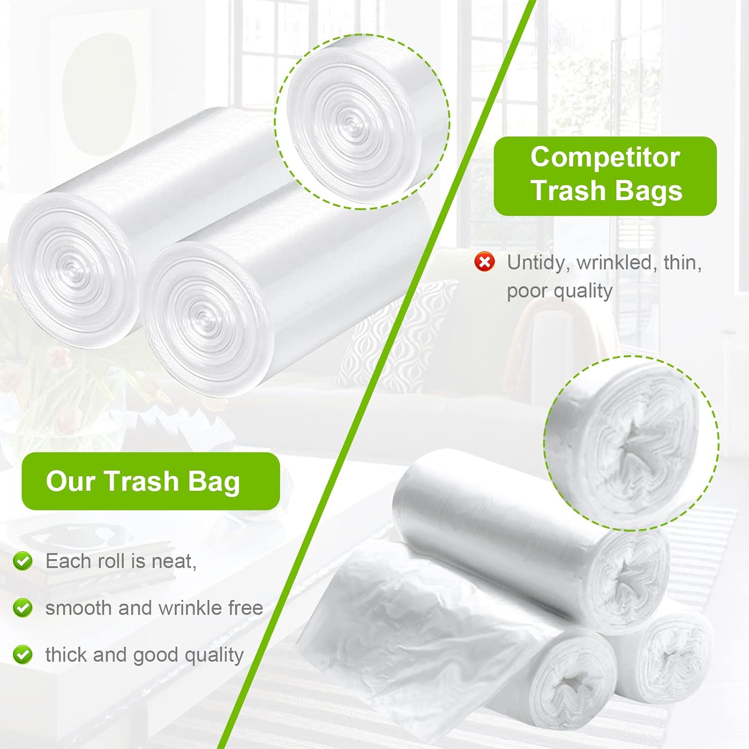 Clear Trash Bags - 100 Clear 2.6 Gallon Small Garbage Bags（white） for home office kitchen Trash Can Bathroom Bedroom…