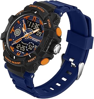 findtime Uhren für Herren Jungen Kinder, Analog Digital Quarz Orange Armbanduhr mit Alarm/Stoppuhr/Zwei Zeitzonen/LED 5 ATM Wasserdicht Sportuhren für Männer