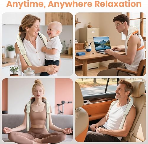 Miniatura 8 de Regalos para mujeres y hombres masajeador de cuello Shiatsu con calor, masajeador de cuello sin escobillas para aliviar el dolor de tejido profundo