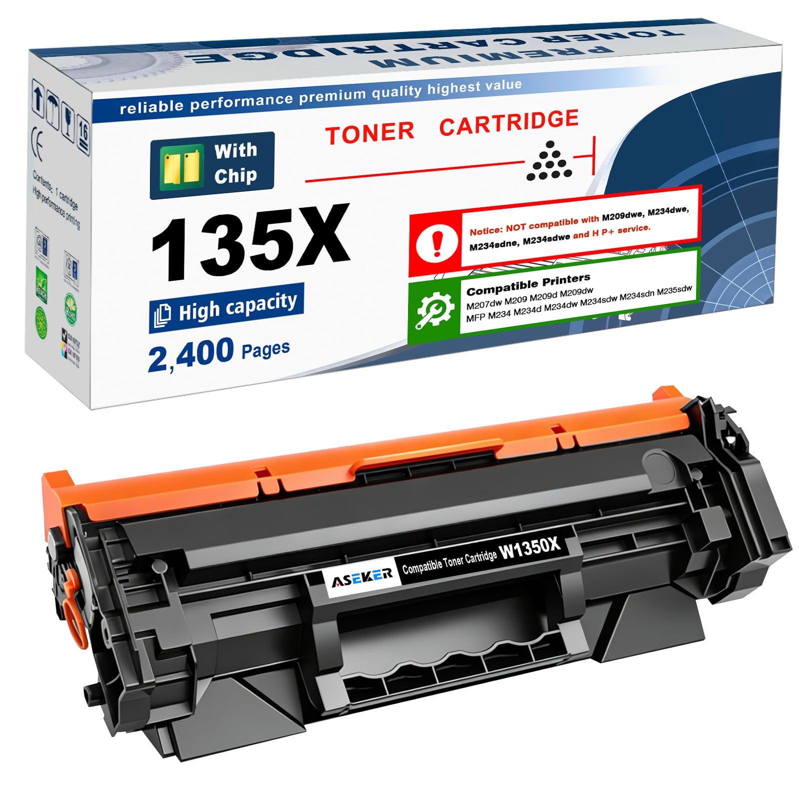 135X W1350X Tóner Cartucho [con Chip] Alto Rendimiento 2400 páginas Compatible para HP 135A W1350A LaserJet M207dw M209 M209d M209dw M234 M234d M234dw M234sdw M234sdn M235sdw Impresora