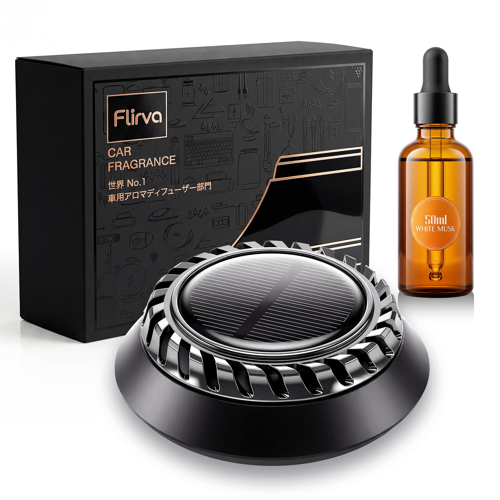Amazon | Flirva 車 アロマディフューザー ソーラー アルミ合金製 静音