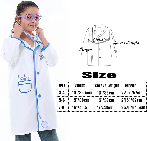 Miniatura 7 de Lrrtwer Disfraz de médico para niños y niñas, traje de laboratorio de doctor con estetosco de trabajo