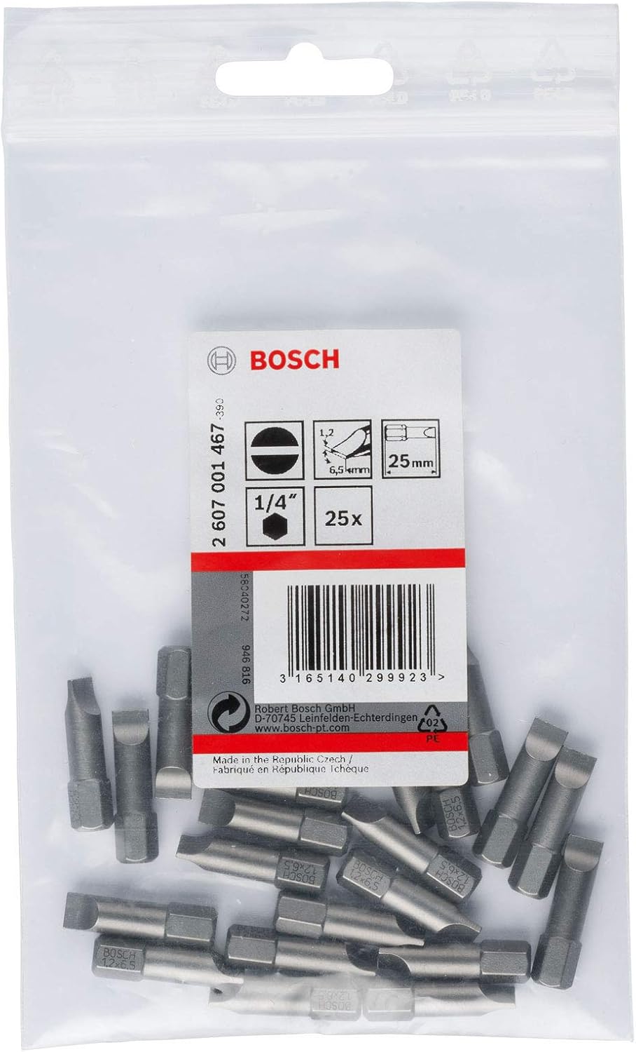 Bosch 2607001469-000 Slotted Bit S 1.2 x 8 Extra Hard, 25mm, 10 Count