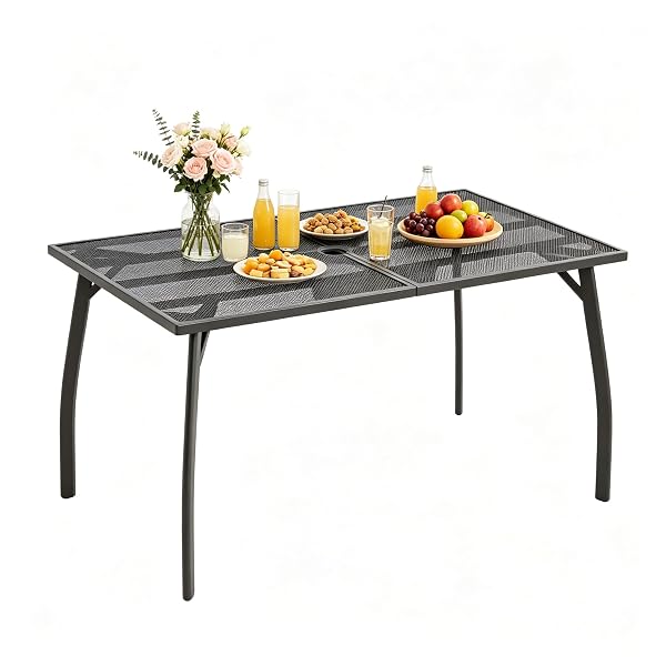 AECOJOY Outdoor Patio Dinning Table for 6, 51"x31" Rectangular Metal Steel Patio Outdoors Tables with 1.73" Umbrella Hole All Weather-Resistant for Lawn Backyard Garden, Porch Dark Grey