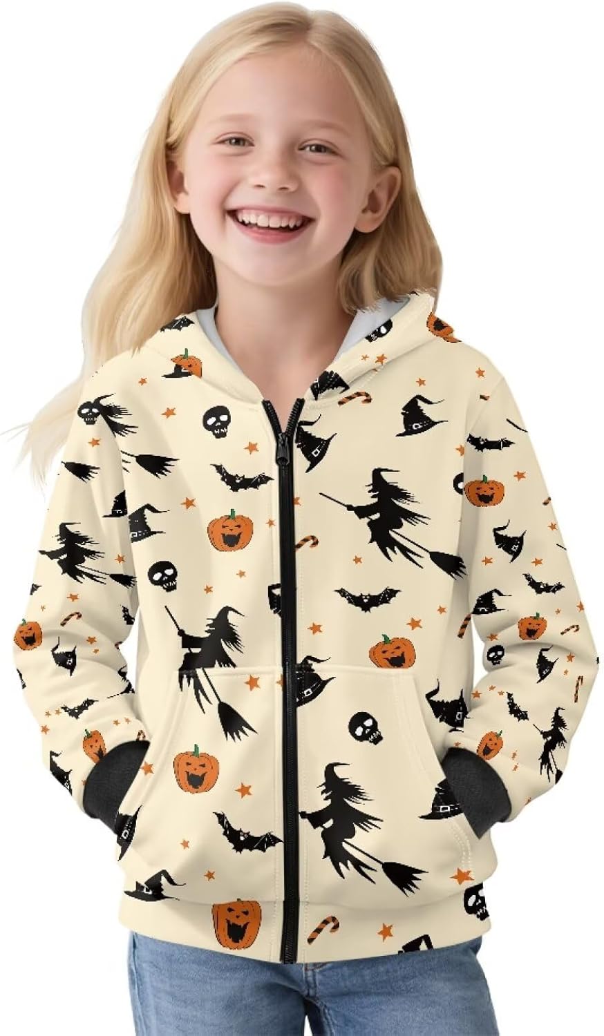 Girls Boys Lined Fleece Jacket Hoodie Kids Warm Winter Zip Up Hooded Sweatshirt Jackets Coat with Pocket
