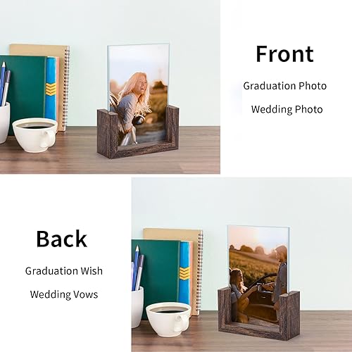 Miniatura 3 de PETAFLOP Juego de 2 portarretratos de 4 x 6, marcos de fotos de madera rústica de 4 x 6 pulgadas con vidrio HD, marco de doble cara para exhibición