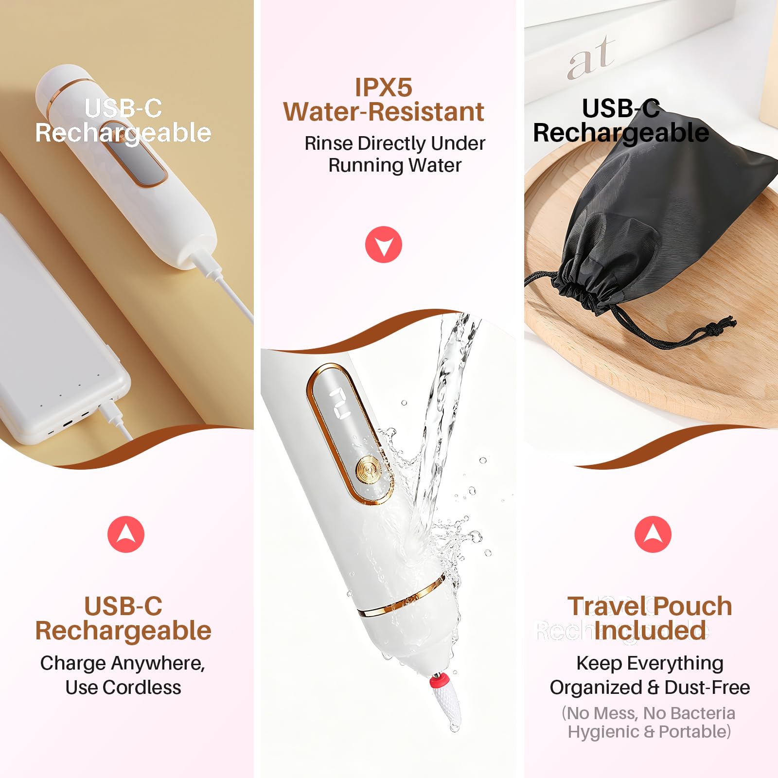 Éliminateur électrique de callosités pour pieds, 2 vitesses (1300/1500 tr/min) – Têtes remplaçables 5 en 1, élimine la peau sèche et les callosités pour des pieds plus lisses, soin idéal des pieds