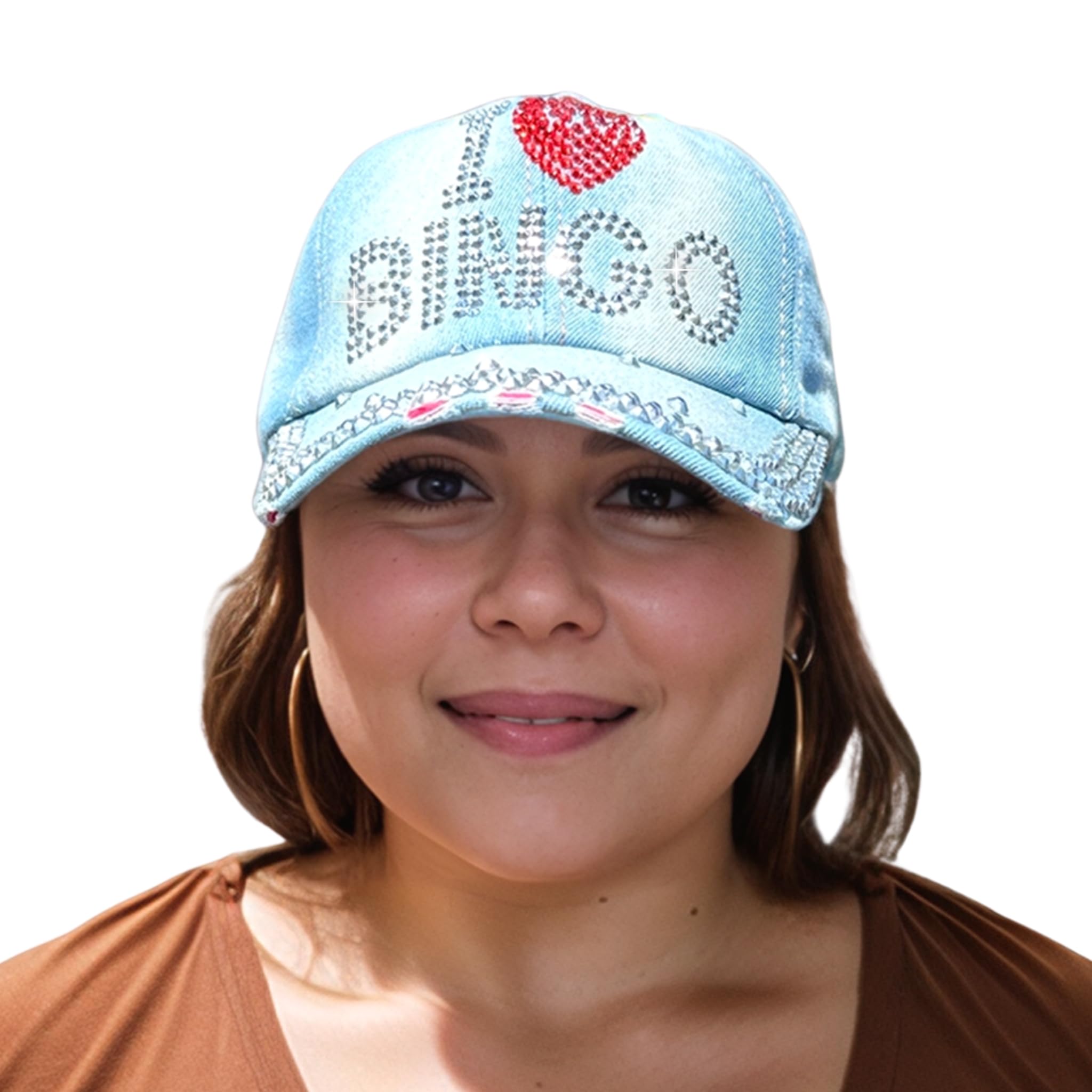 Popfizzy Bedazzled Hat for Women, Rhinestone Denim Hat, Fun Adult Bling Hats, Birthday Gifts for Women, Adjustable, One Size