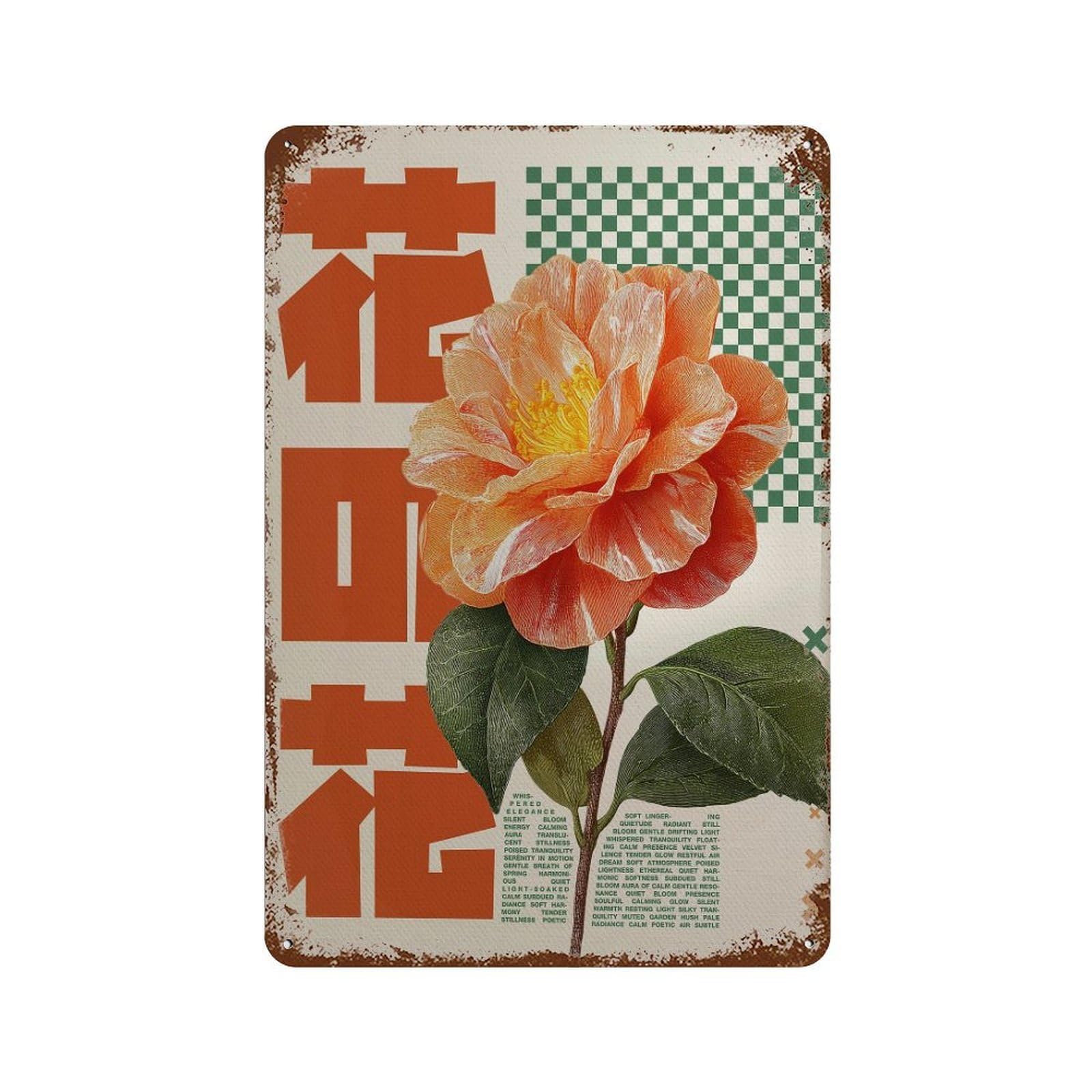 xiaoxiaoshen Orange Camellia Flower. Y2k Indie Wall Decor Art Metal Tin Poster Modern Home Decor Art Home Bar Shop Decorations Vintage Sign 30x20cm