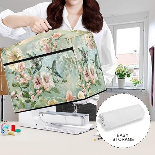 Miniatura 184 de Mumeson Cubierta antipolvo para máquina de coser de gatos negros con flores, para la mayoría de máquinas de coser estándar, plegable, duradera