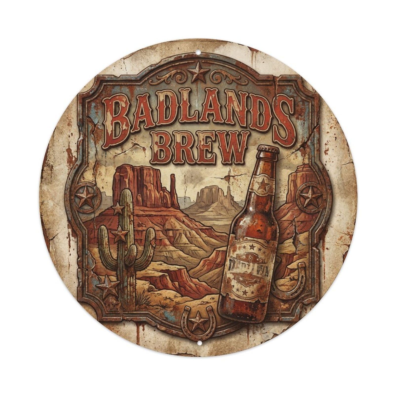 Vintage Beer Western Cowboy Badlands Brew Retro Bar for Pub Metal Tin Sign