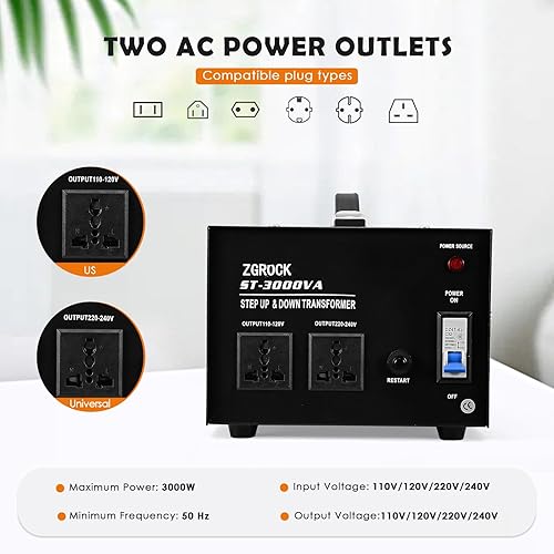 Miniatura 3 de Transformador de voltaje de 3000 vatios - Protección universal de doble salida transformador de potencia de 110 V a 220 V220 V a 110 V