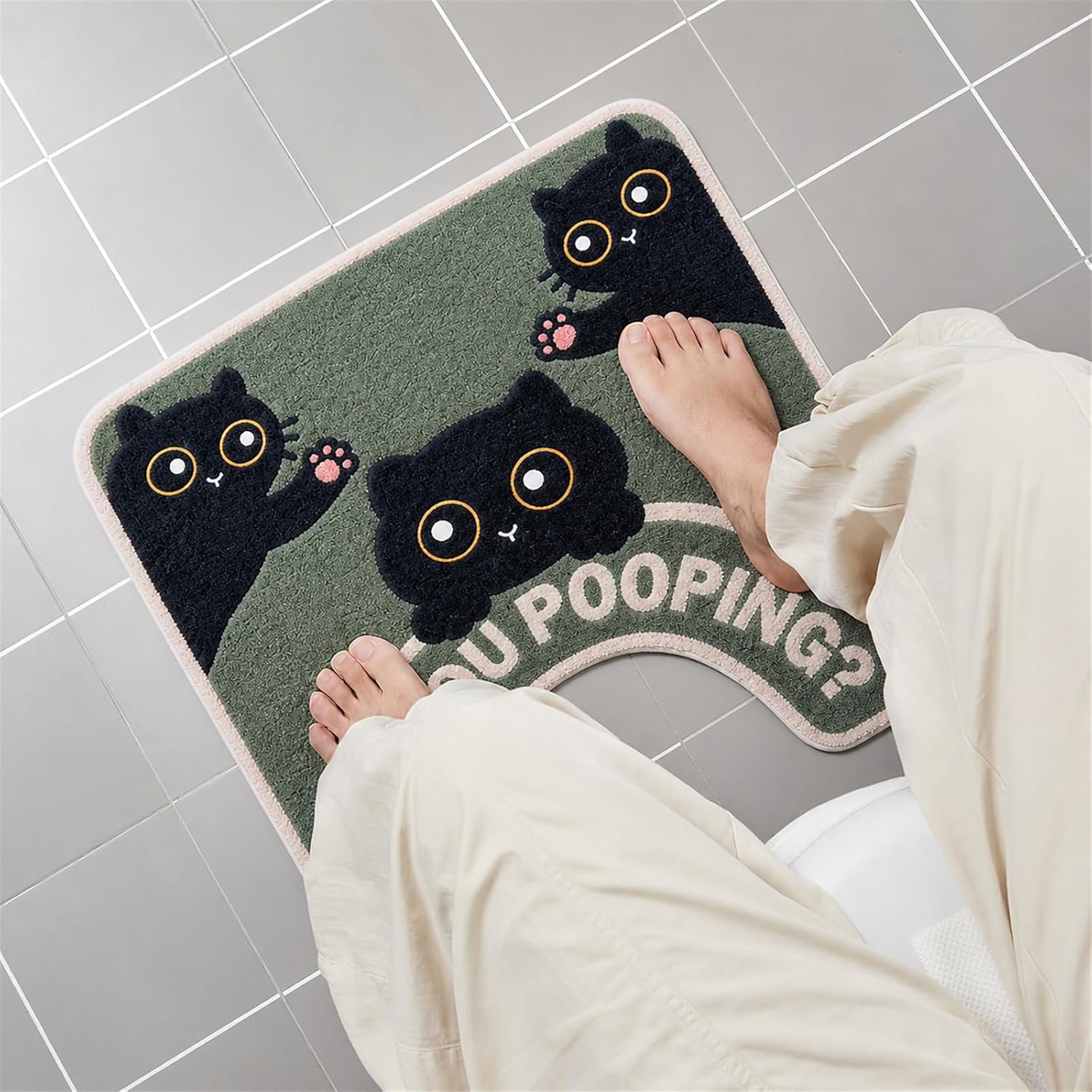 Funny Bathroom Rug U Shaped Toilet Rug Washable Black Cat Toilet Mat Bathroom Mat for Bathroom Kitchen Bedroom Home Decorations Gifts image 4