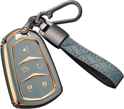 for Cadillac Key Fob Cover with Keychain, for Cadillac Escalade ATS CTS CT6 STS SRX XT5 Key Fob Case Premium Soft TPU Full Protection Smart Key Holder B-Gray