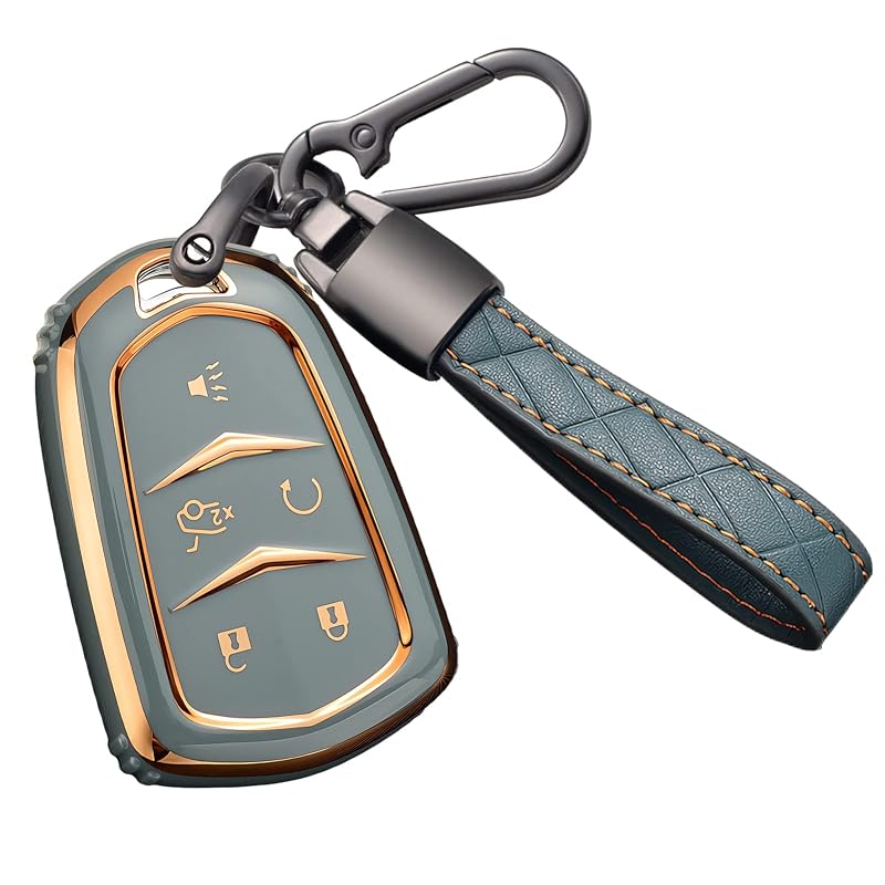 Capa para Chave Cadillac com Chaveiro em TPU Macio B-gray para Escalade, ATS, CTS, CT6, STS, SRX, XT4, XT5 e XTS