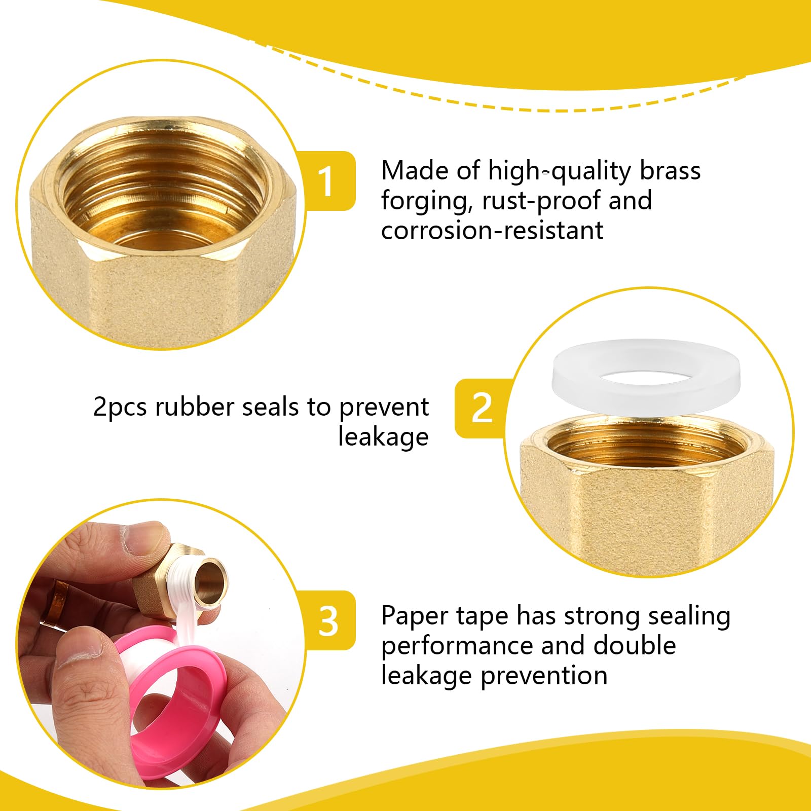 2er-Set Messing-Reduzierung 1/2″ Auf 3/8″ – Mit Gummidichtringen & PTFE-Band – Für Wasser, Heizung, Gas & Öl