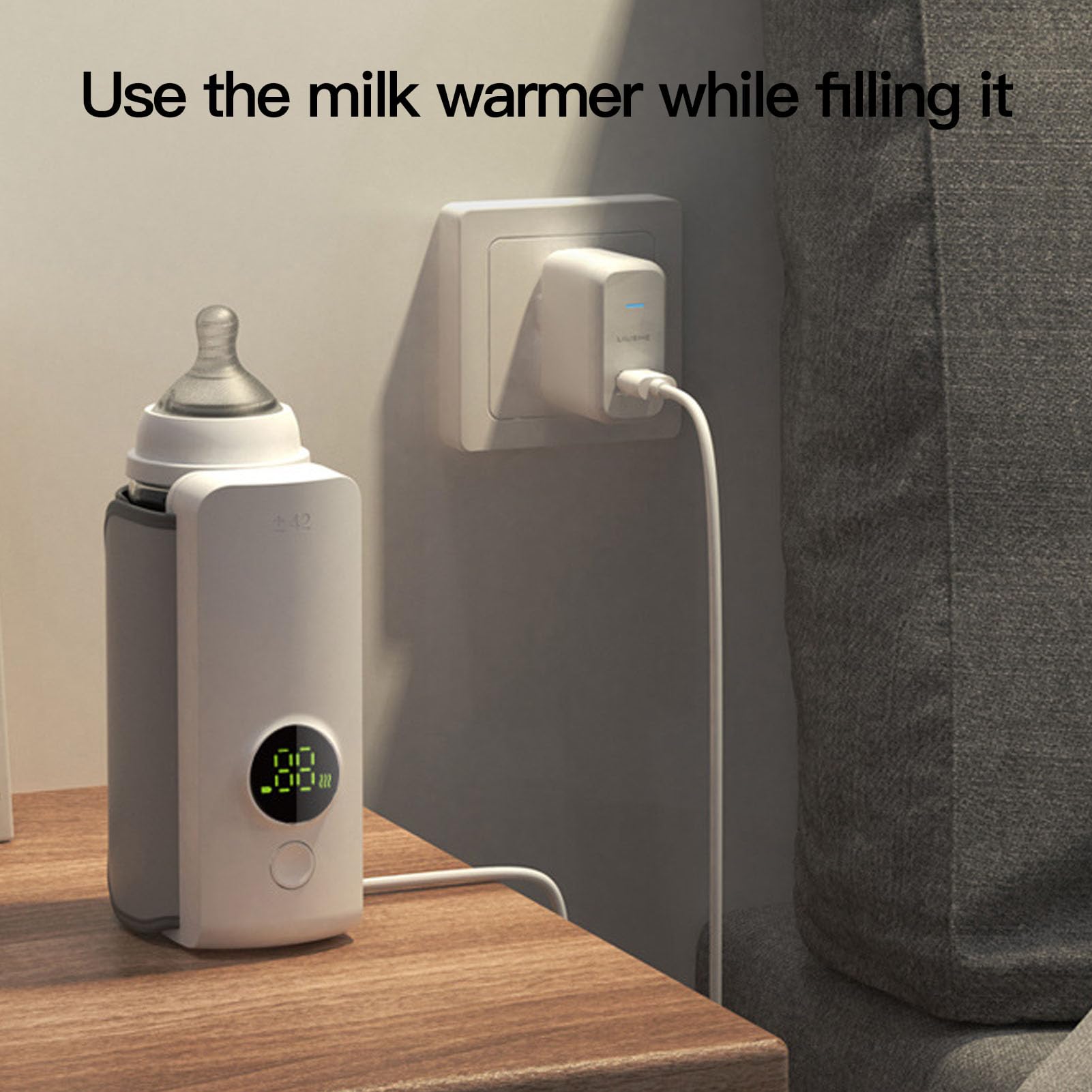 Calientabiberones Portátil, Calentador de Leche Portátil Universal de Temperatura Constante Recargable por USB, Calentador nocturno automático de leche materna para casa y viajes
