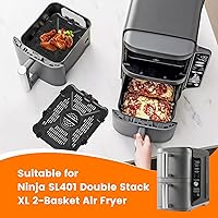 Vista 6 de Bandeja de repuesto para freidora de aire para Ninja SL201 SL401 SL451 DoubleStack XL 2 canastas, 2 paquetes de accesorios para bandeja de freidora