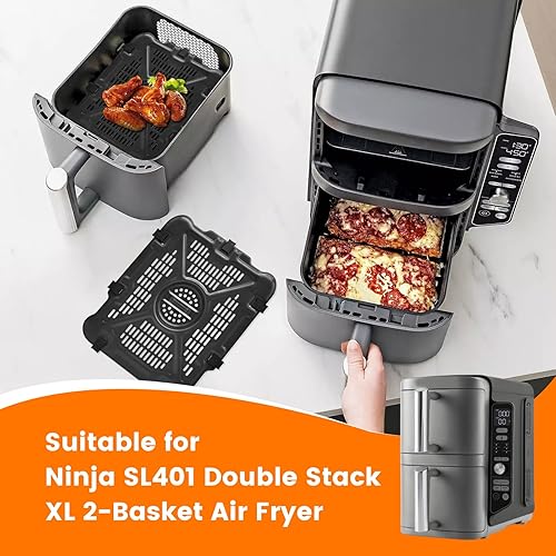 Miniatura 6 de Bandeja de repuesto para freidora de aire para Ninja SL201 SL401 SL451 DoubleStack XL 2 canastas, 2 paquetes de accesorios para bandeja de freidora