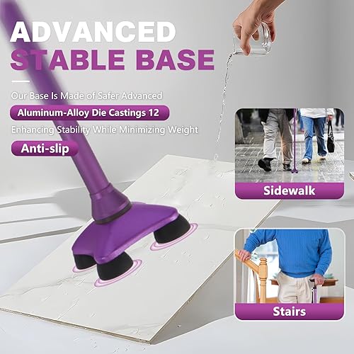 Miniatura 4 de MOODIC Bastón de caminar para hombres y mujeres con luz LED recargable, mango extendido, base sólida ADC 12, bastones portátiles plegables para