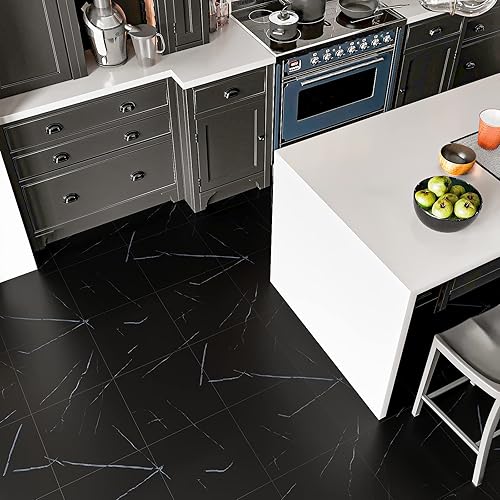 Miniatura 33 de VEELIKE Azulejos de vinilo para despegar y pegar de 12 x 12 pulgadas, color gris oscuro, azulejos de piso de mármol gris oscuro para despegar