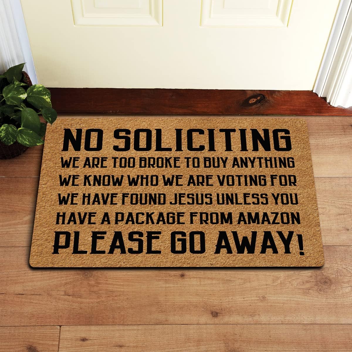 MjiejieM Funny Doormats No Soliciting Please Go Away Indoor Floor Welcome Mat for Entrance Way Rubber Back for Front Door Indoor Outdoor Cute Rugs 23.6"(L) x 15.7"(W)