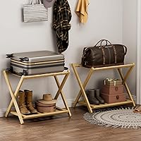 Vista 9 de Fully Assembled Luggage Racks Pack of 2, Bamboo 26.77" Folding Luggage Rack Stand for Guest Room, 5 Nylon Straps, Suitcase Stand with Storage Shelf