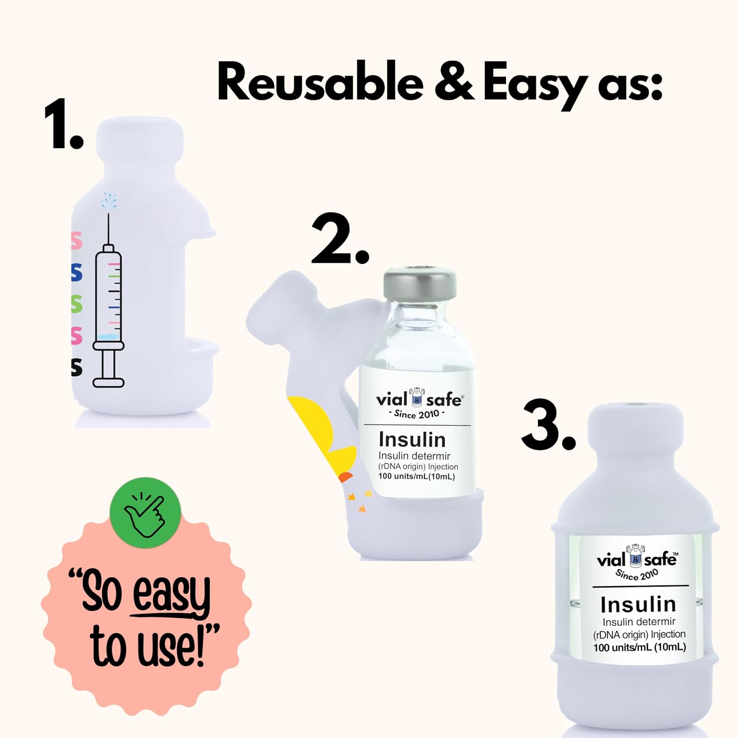VIAL SAFE™ | Insulin Vial Protector Case | Secure Insulin Bottle Protector & Cover for 10mL Vials | Fits Humalog, Humulin, NovoLog, NovoRapid, Novolin | 3-Pack | Dia-Badass