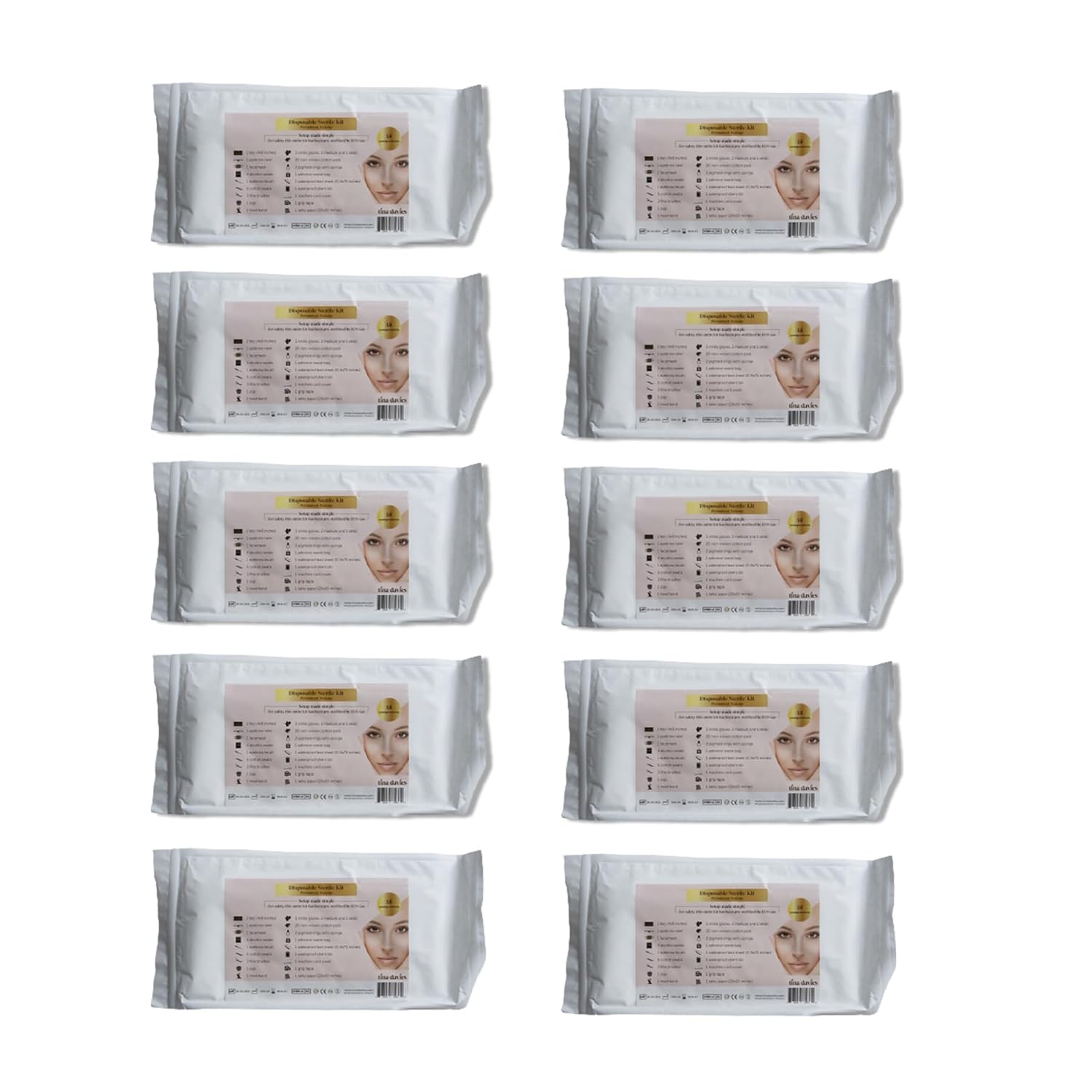Tina Davies Professional Disposable Sterile Kit for Microblading, Permanent Makeup, Tattoo Supplies - 10 Packs